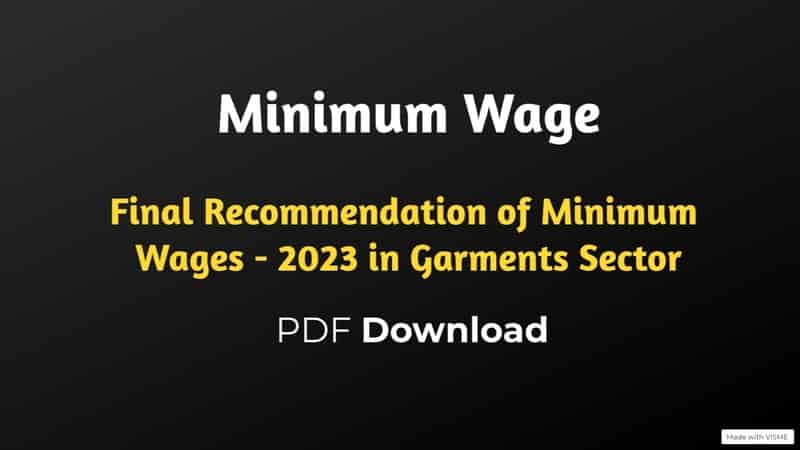 Final Recommendation for Minimum Wage in Garments Sector