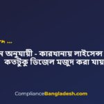 কারখানায় লাইসেন্স ব্যতীত কতটুকু ডিজেল মজুদ করা যায়