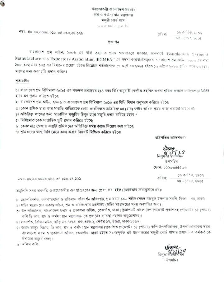 অতিরিক্ত কাজের অনুমতি